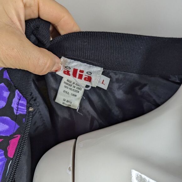 Vintage 90s Floral Bomber Jacket Large Colorblock Poppy Print Zip Up - Picture 9 of 10